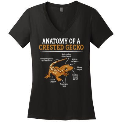 Anatomy Of A Crested Gecko, Eyelash Lizard Herpetologist Women's V-Neck T-Shirt