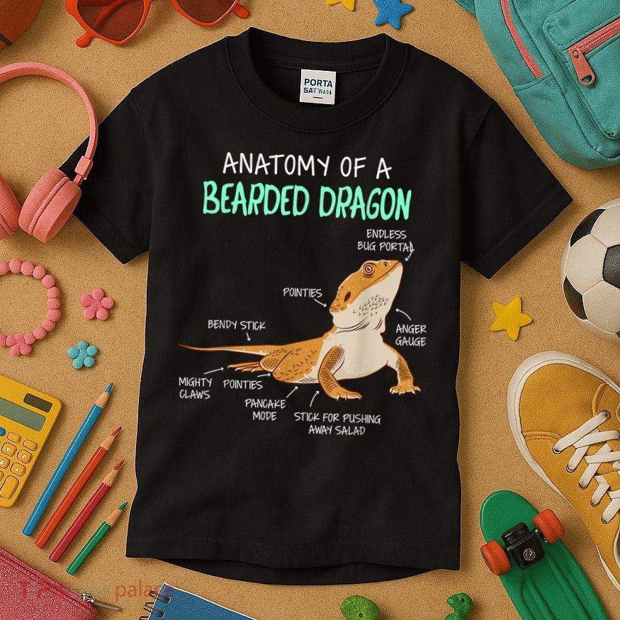 Anatomy Of A Bearded Dragon Bearded Dragon Lizard Pogona Reptile Kids T-Shirt