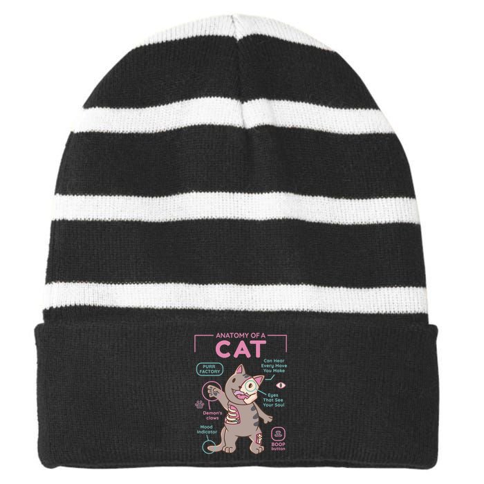 Anatomy Of A Cat Striped Beanie with Solid Band