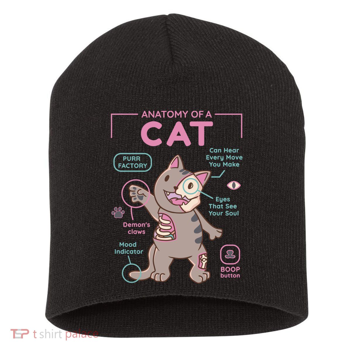 Anatomy Of A Cat Short Acrylic Beanie