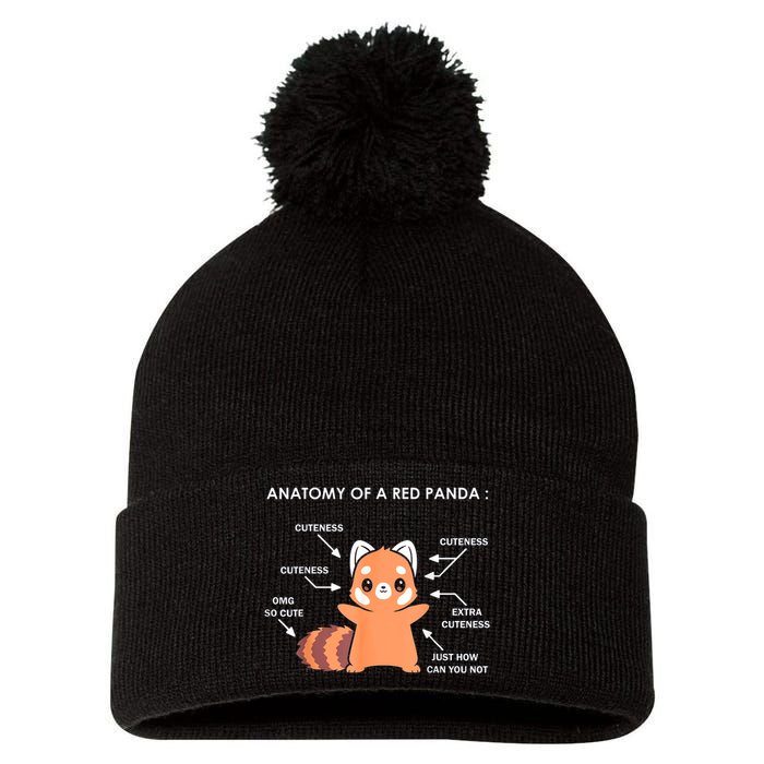 Anatomy Of A Red Panda Science Zoologist Red Panda Anatomy Gift Pom Pom 12in Knit Beanie