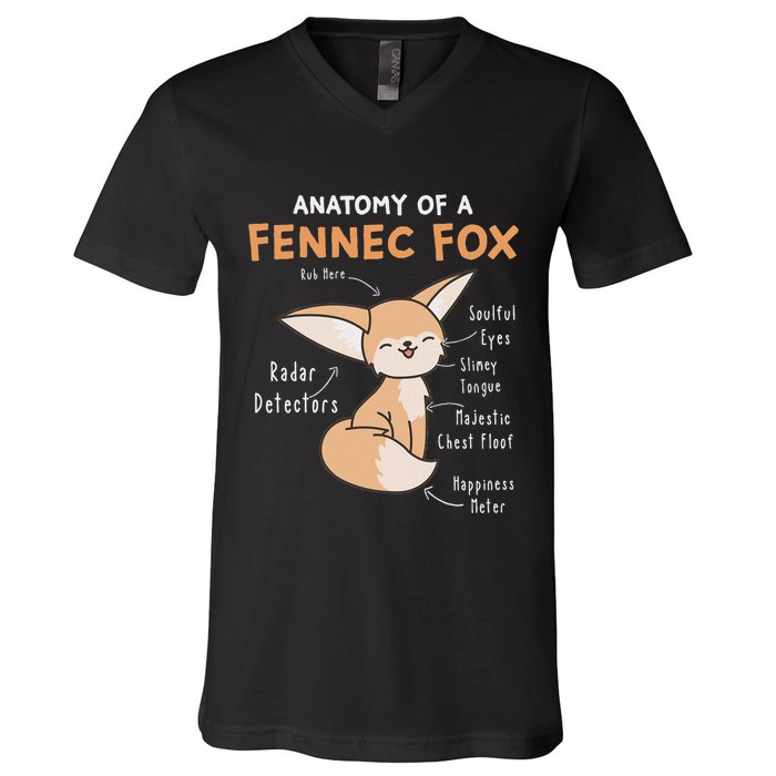 Anatomy Of A Fennec Fox Cute Fox Lover Gift Fennec Fox V-Neck T-Shirt