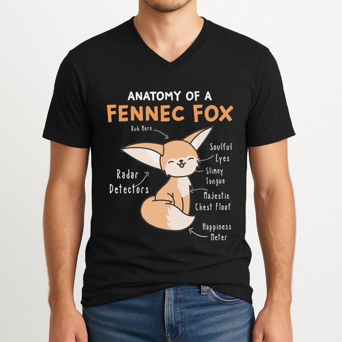 Anatomy Of A Fennec Fox Cute Fox Lover Gift Fennec Fox V-Neck T-Shirt