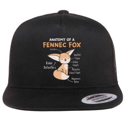 Anatomy Of A Fennec Fox Cute Fox Lover Gift Fennec Fox Flat Bill Trucker Hat