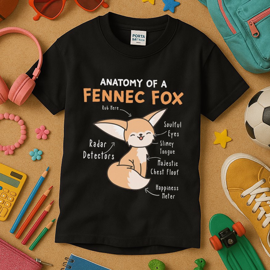 Anatomy Of A Fennec Fox Cute Fox Lover Gift Fennec Fox Kids T-Shirt