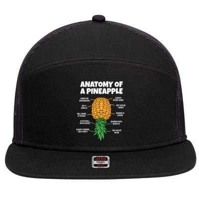 Anatomy Of A Pineapple Swinger Funny Upside Down Pineapple Great Gift 7 Panel Mesh Trucker Snapback Hat