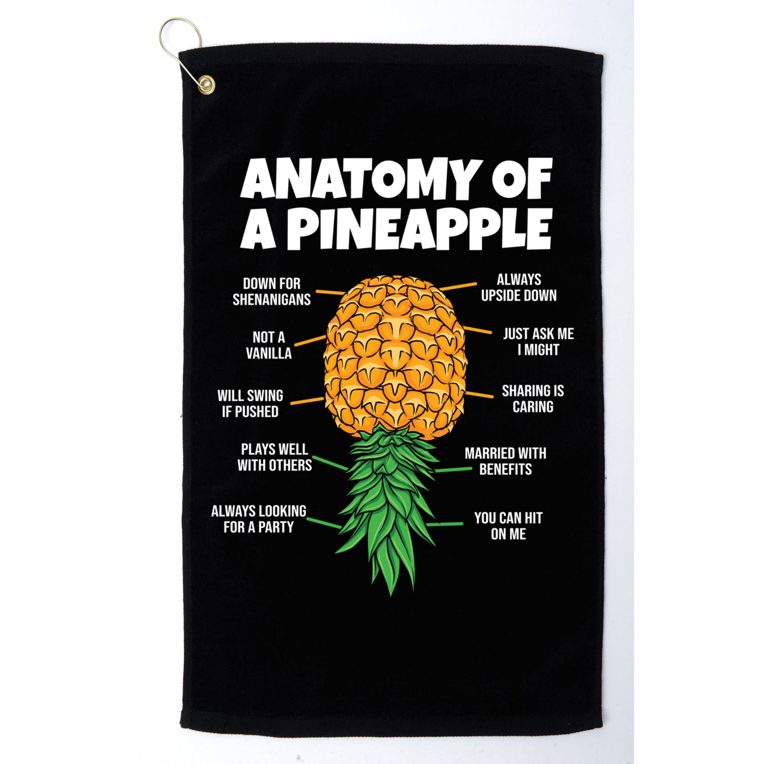Anatomy Of A Pineapple Swinger Funny Upside Down Pineapple Great Gift Golf Towel