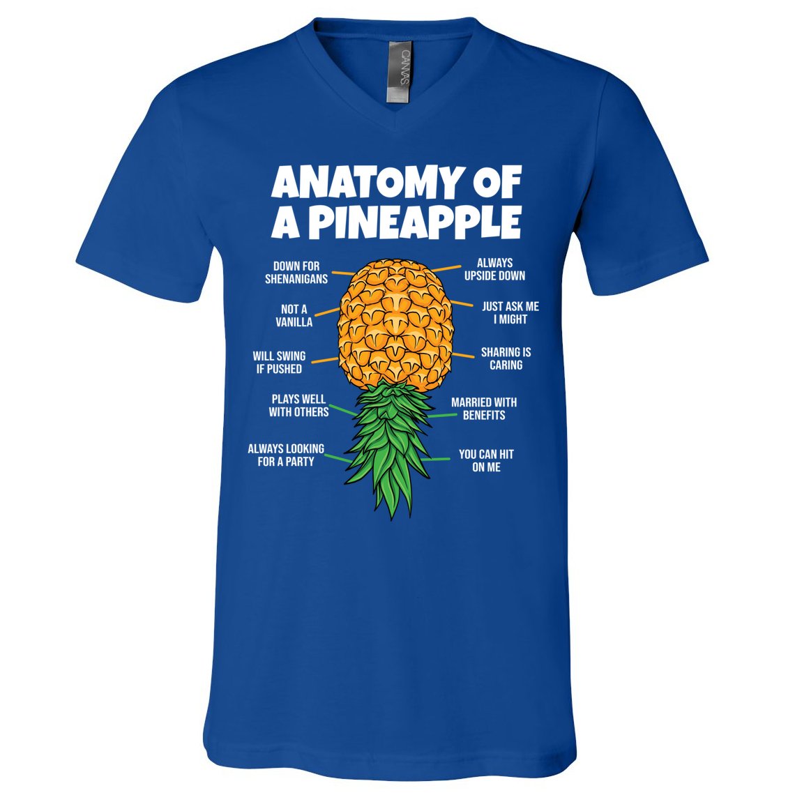 Anatomy Of A Pineapple Swinger Funny Upside Down Pineapple Great Gift V-Neck T-Shirt