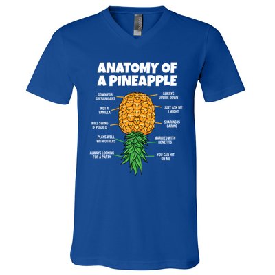 Anatomy Of A Pineapple Swinger Funny Upside Down Pineapple Great Gift V-Neck T-Shirt