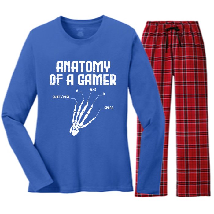 Anatomy Of A Gamer Hand Skeleton Computer Gamer Gaming Gift Women's Long Sleeve Flannel Pajama Set 