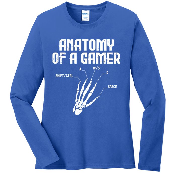 Anatomy Of A Gamer Hand Skeleton Computer Gamer Gaming Gift Ladies Long Sleeve Shirt