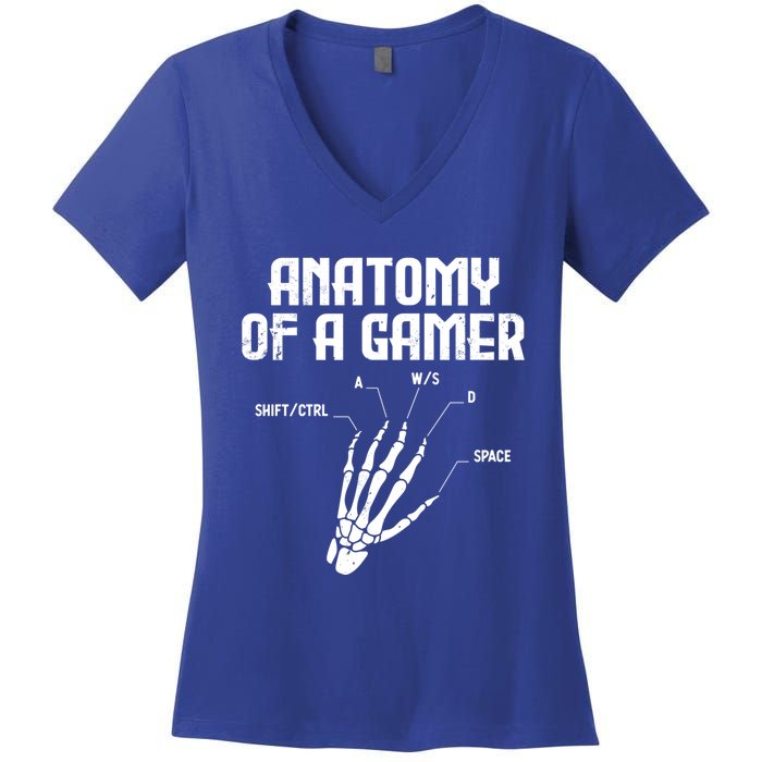 Anatomy Of A Gamer Hand Skeleton Computer Gamer Gaming Gift Women's V-Neck T-Shirt