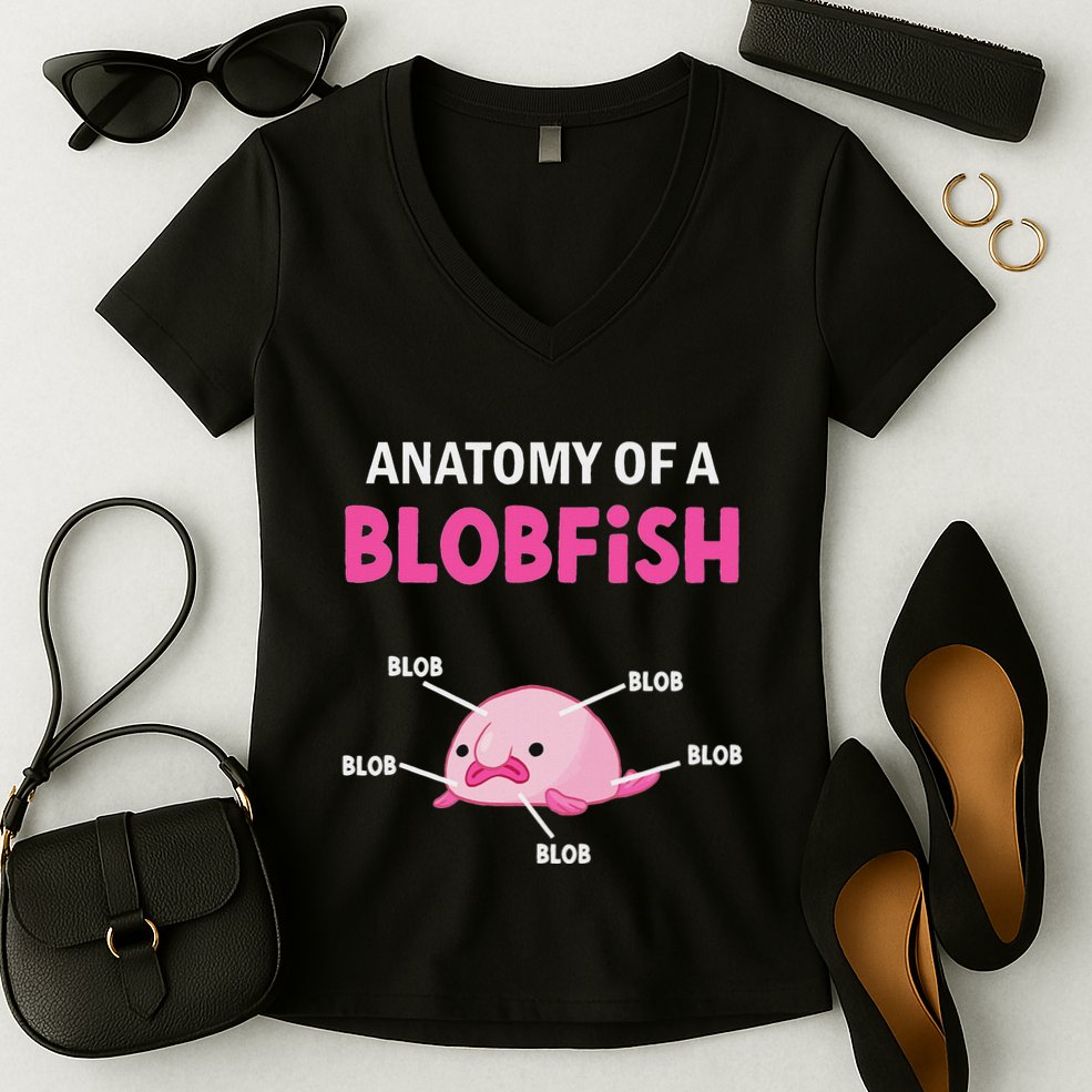 Anatomy Of A Blobish Ugly Blob Fish Women's V-Neck T-Shirt