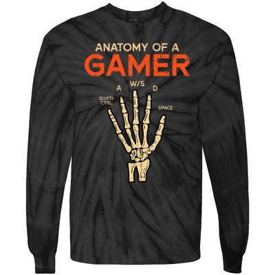 Anatomy Of A Gamer Skeleton Hand Funny Tie-Dye Long Sleeve Shirt