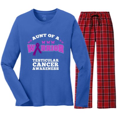 Aunt Of A Warrior Testicular Cancer Awareness Funny Gift Women's Long Sleeve Flannel Pajama Set 