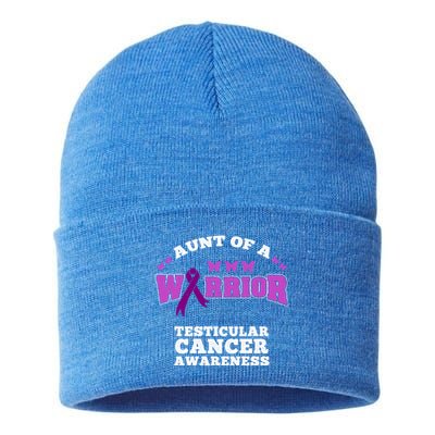 Aunt Of A Warrior Testicular Cancer Awareness Funny Gift Sustainable Knit Beanie