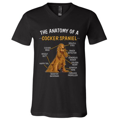 Anatomy Of A Cocker Spaniel For Dog Lovers V-Neck T-Shirt