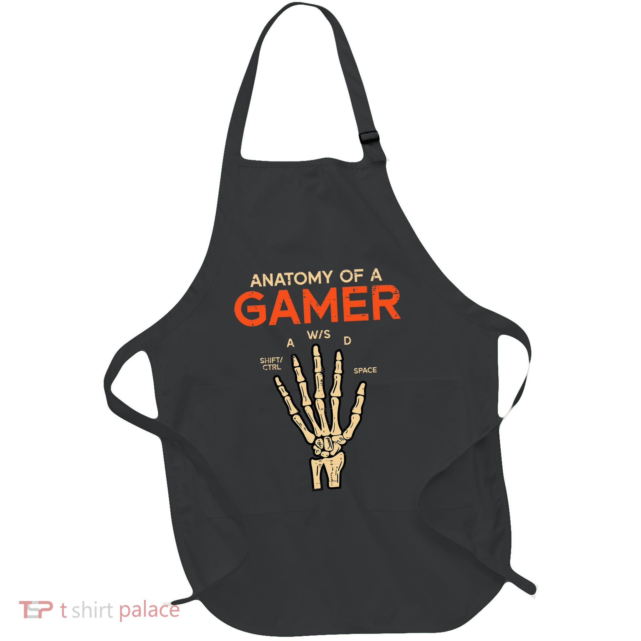 Anatomy Of A Gamer Skeleton Hand Funny Teens Full-Length Apron With Pockets