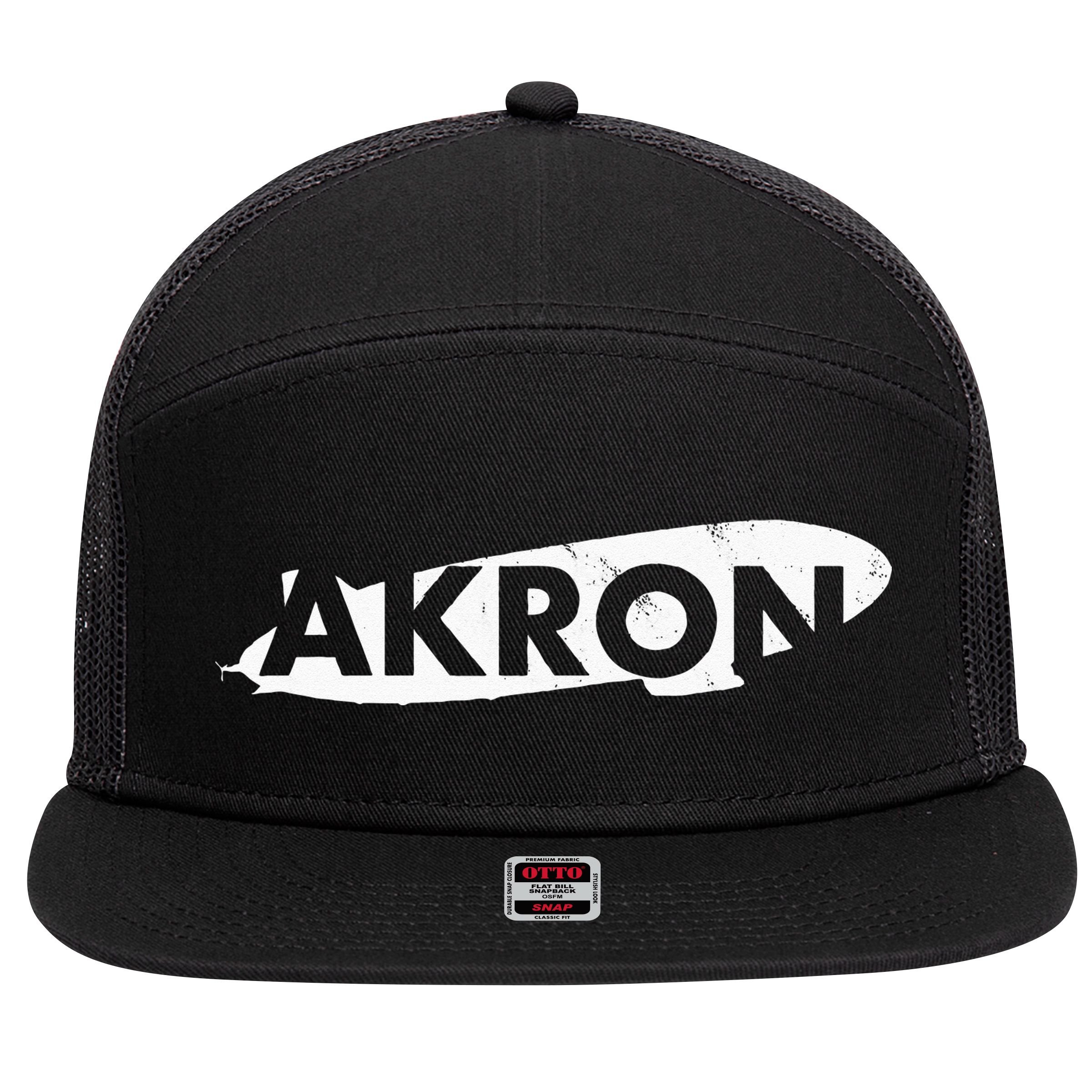 Akron Ohio Blimp Over Summit County Vintage Distressed Style 7 Panel Mesh Trucker Snapback Hat