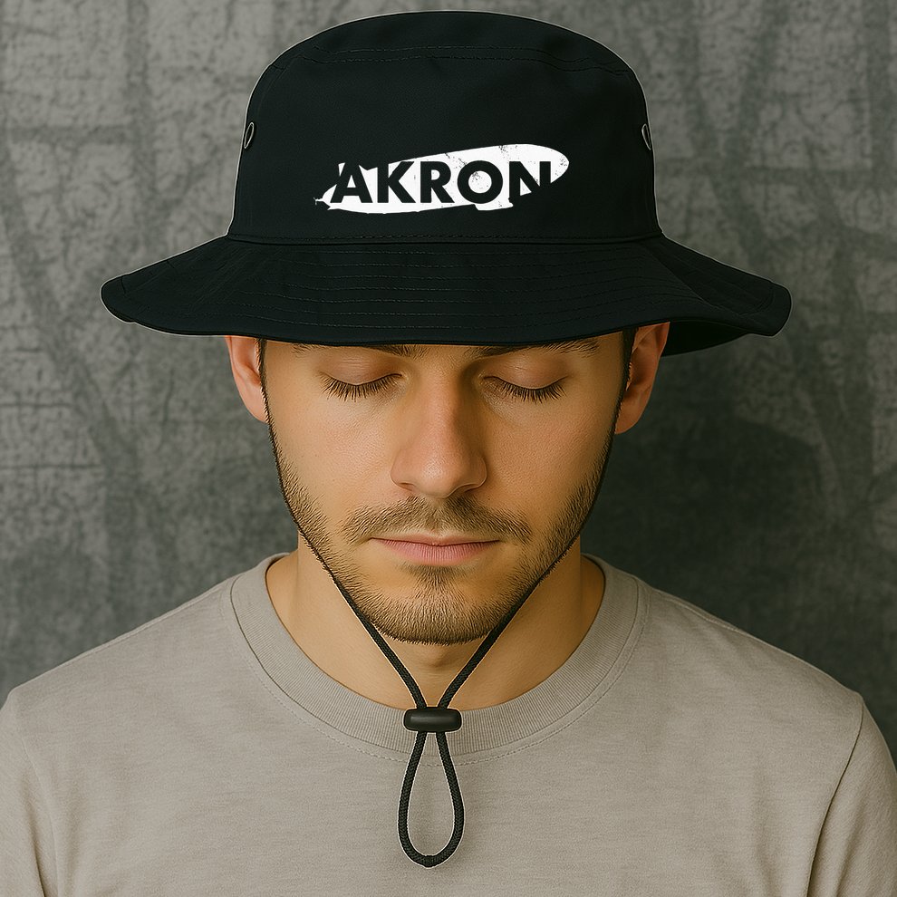 Akron Ohio Blimp Over Summit County Vintage Distressed Style Bucket Hat