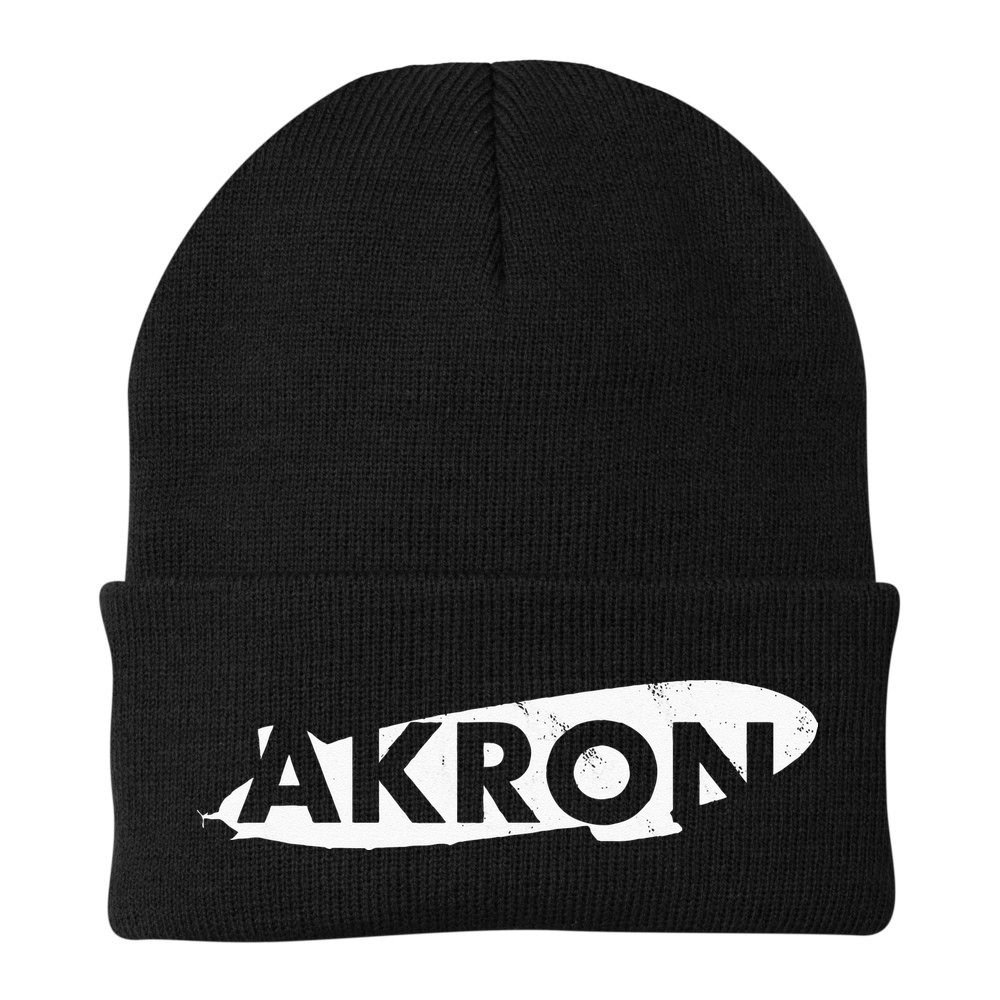 Akron Ohio Blimp Over Summit County Vintage Distressed Style Beanie
