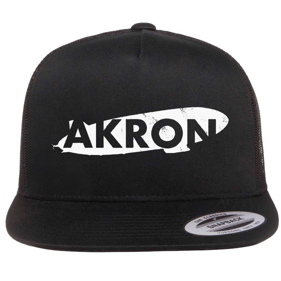 Akron Ohio Blimp Over Summit County Vintage Distressed Style Flat Bill Trucker Hat