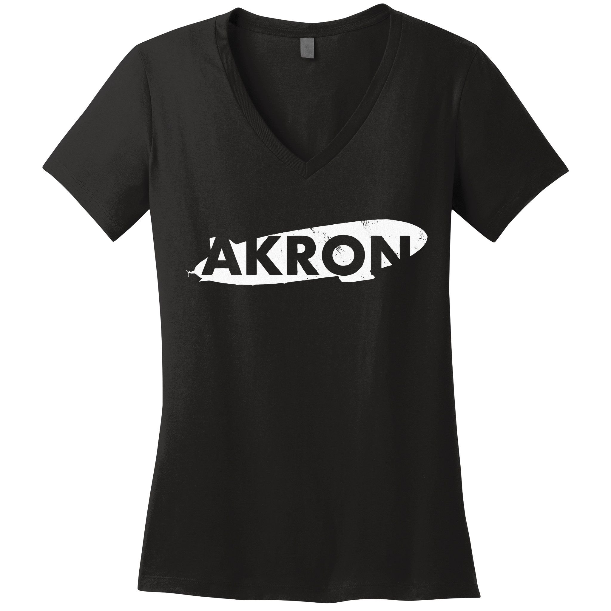 Akron Ohio Blimp Over Summit County Vintage Distressed Style Women's V-Neck T-Shirt