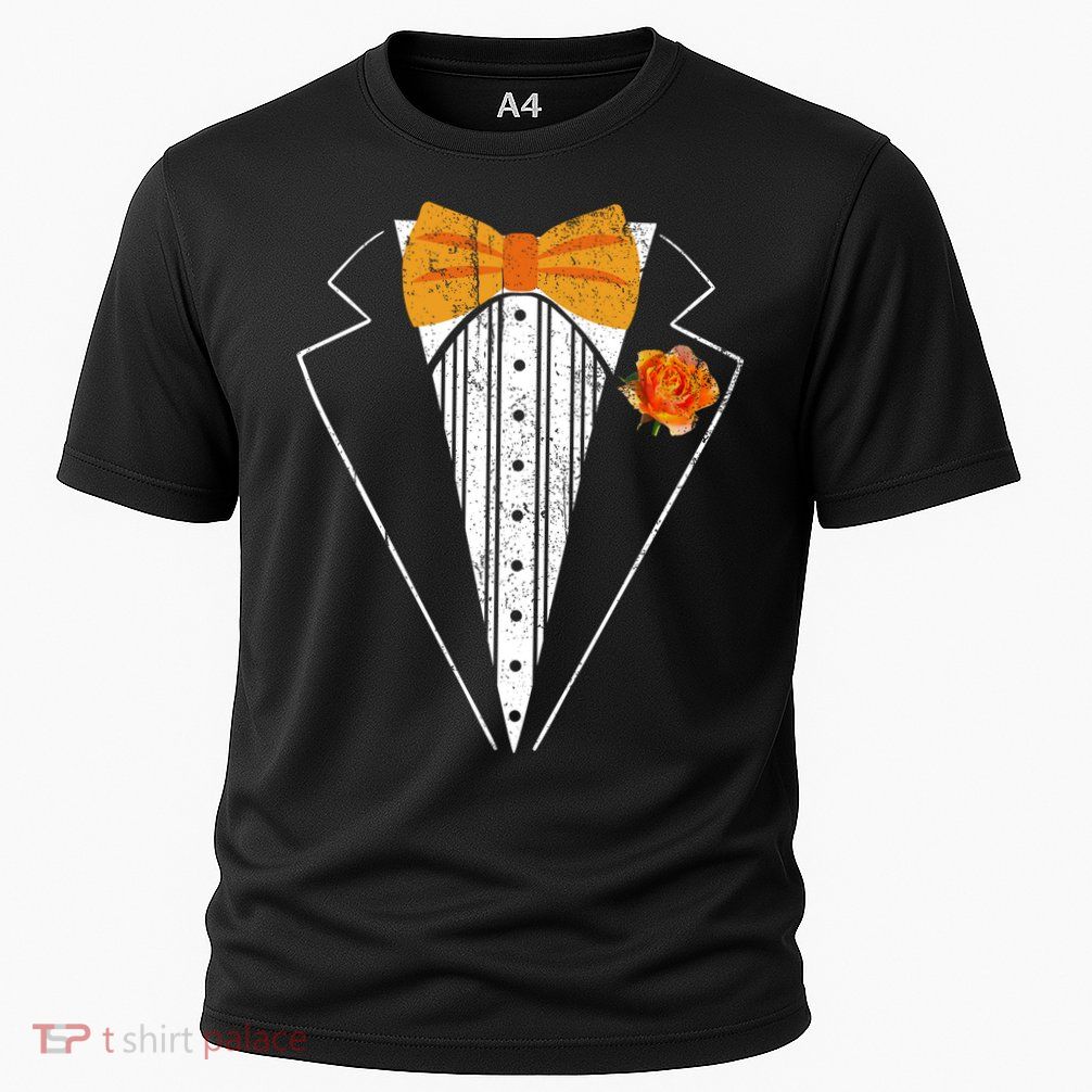Adult Orange Bowtie Tuxedo Costume Tux Retro Cooling Performance Crew T-Shirt