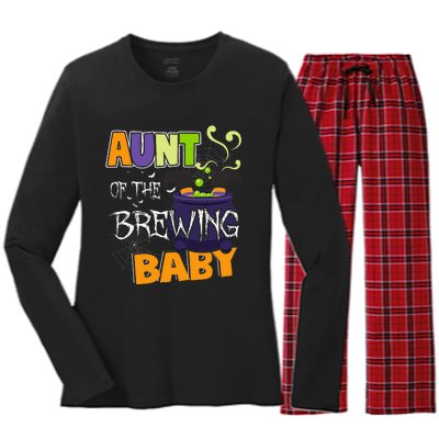 Aunt Of Brewing Baby Halloween Theme Baby Shower Witch Women's Long Sleeve Flannel Pajama Set 