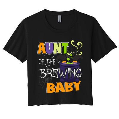 Aunt Of Brewing Baby Halloween Theme Baby Shower Witch Women's Crop Top Tee