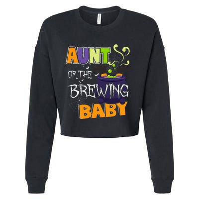 Aunt Of Brewing Baby Halloween Theme Baby Shower Witch Cropped Pullover Crew