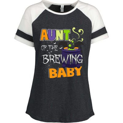 Aunt Of Brewing Baby Halloween Theme Baby Shower Witch Enza Ladies Jersey Colorblock Tee