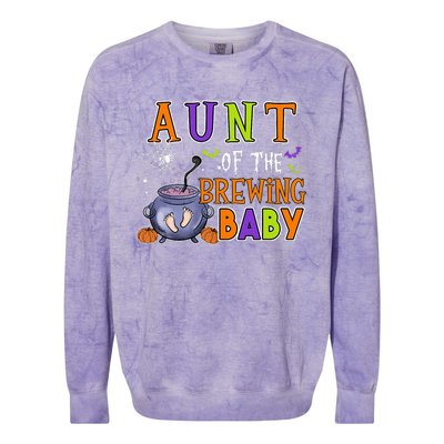 Aunt Of Brewing Baby Halloween Theme Baby Shower Spooky Colorblast Crewneck Sweatshirt