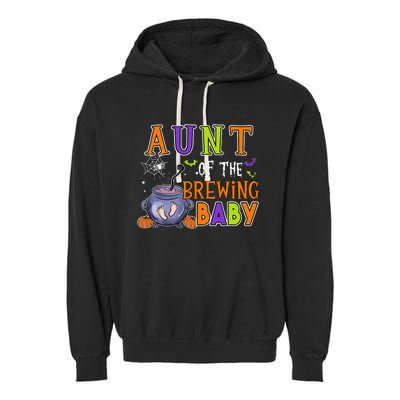 Aunt Of Brewing Baby Halloween Theme Baby Shower Spooky Garment-Dyed Fleece Hoodie