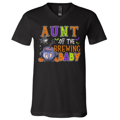 Aunt Of Brewing Baby Halloween Theme Baby Shower Spooky V-Neck T-Shirt