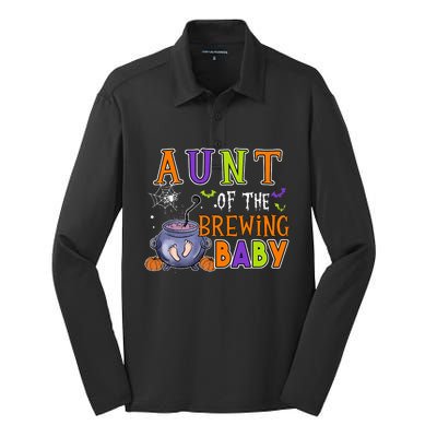 Aunt Of Brewing Baby Halloween Theme Baby Shower Spooky Silk Touch Performance Long Sleeve Polo