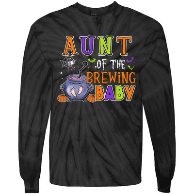 Aunt Of Brewing Baby Halloween Theme Baby Shower Spooky Tie-Dye Long Sleeve Shirt