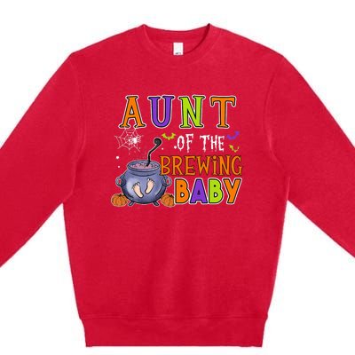 Aunt Of Brewing Baby Halloween Theme Baby Shower Spooky Premium Crewneck Sweatshirt