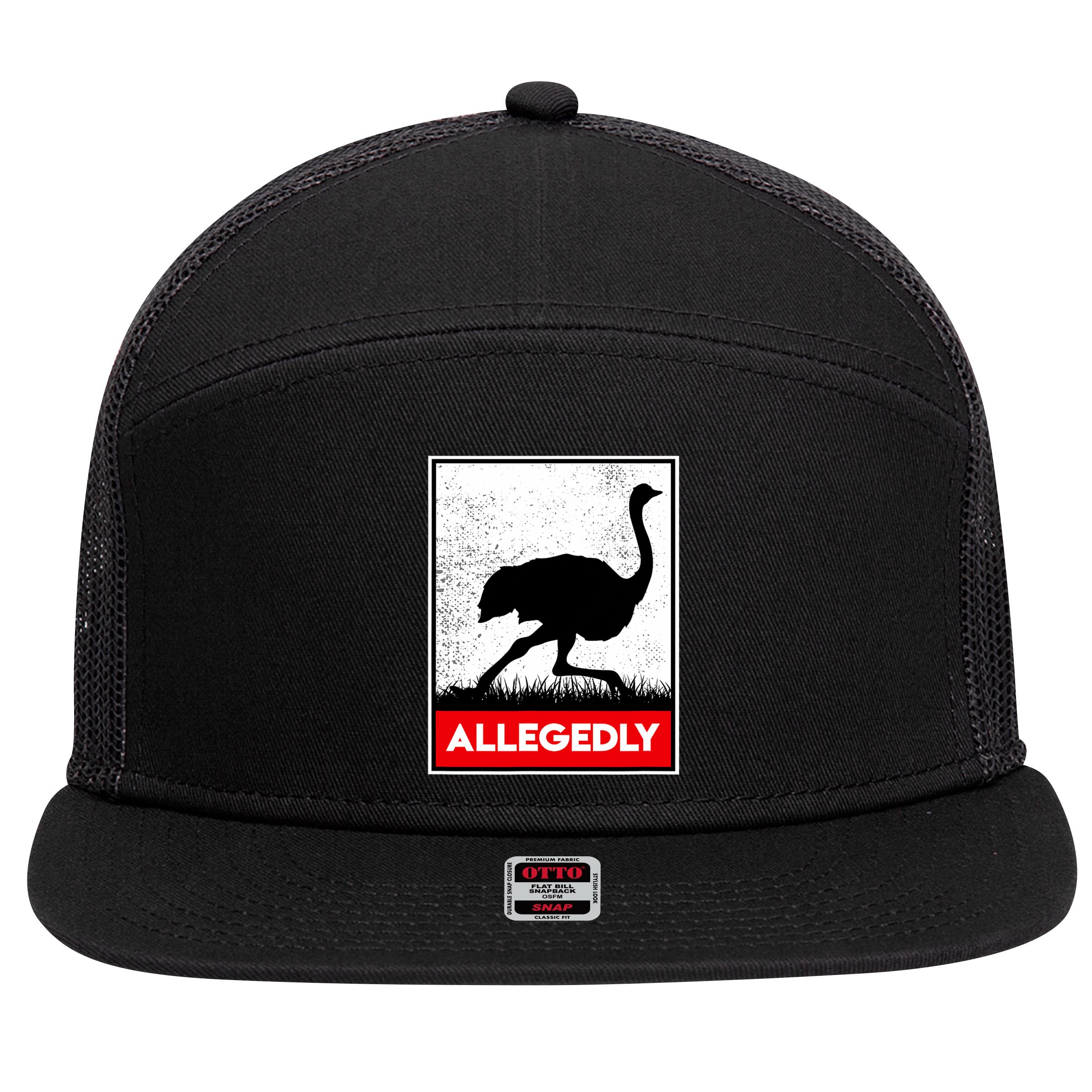Allegedly Ostrich Co. Allegedly Ostrich Funny Flightless Bird Unisex Black 7 Panel Mesh Trucker Snapback Hat