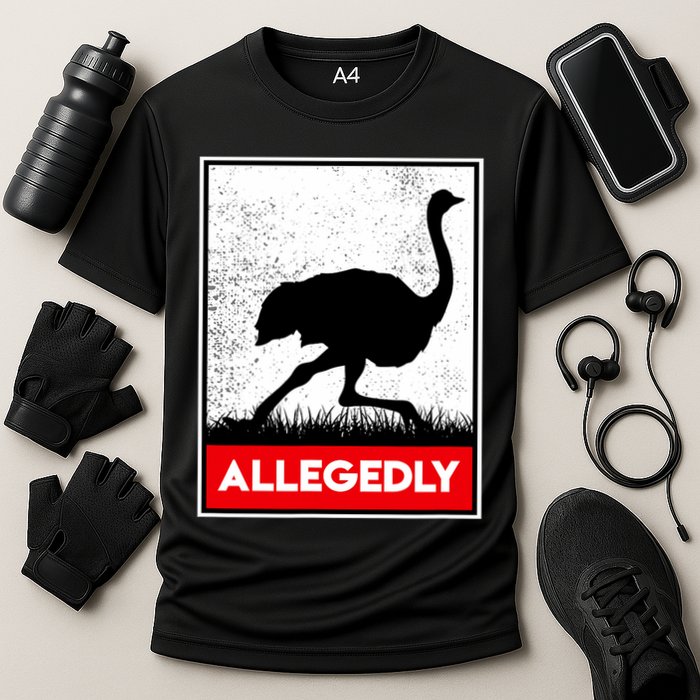 Allegedly Ostrich Co. Allegedly Ostrich Funny Flightless Bird Unisex Black Cooling Performance Crew T-Shirt