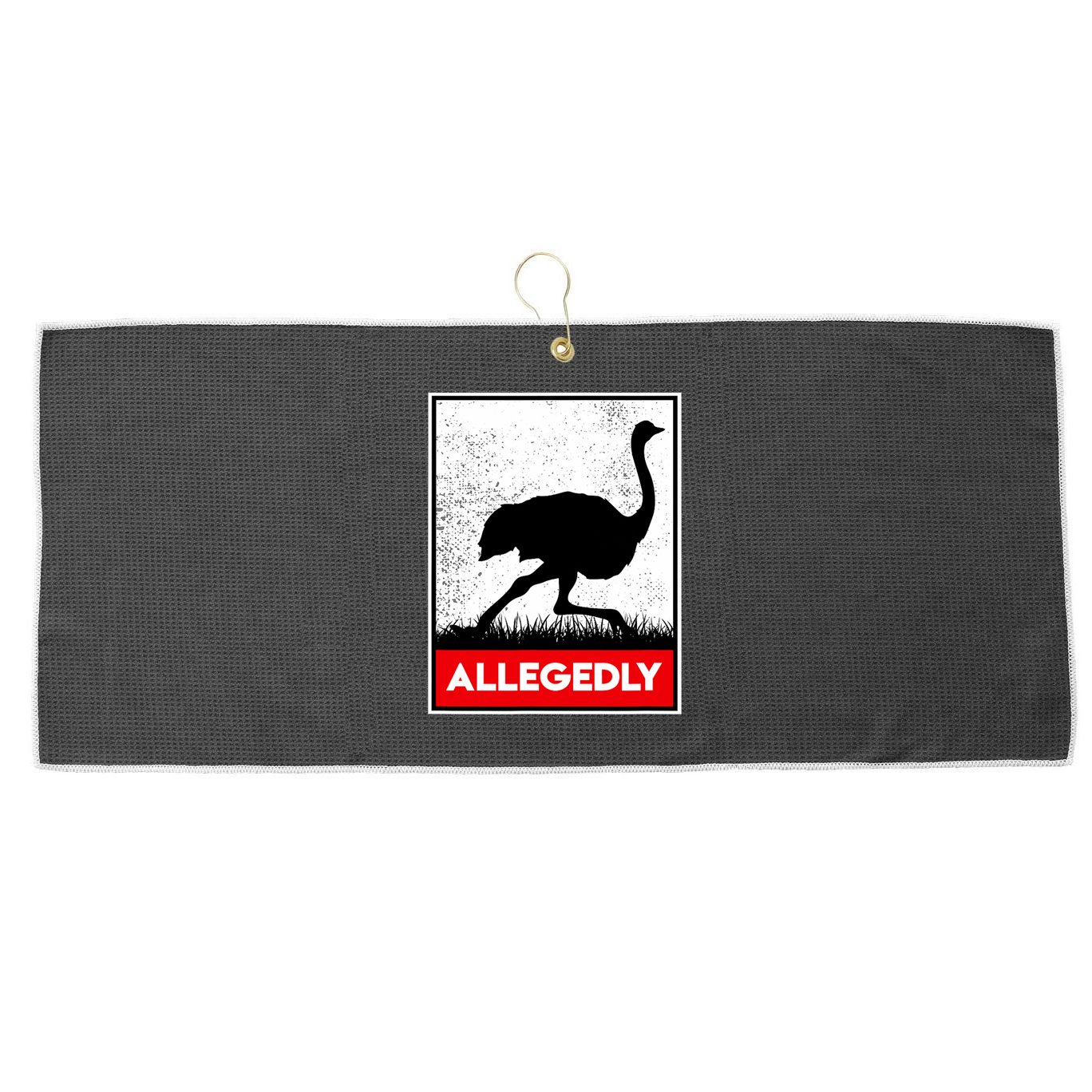 Allegedly Ostrich Co. Allegedly Ostrich Funny Flightless Bird Unisex Black Large Microfiber Waffle Golf Towel
