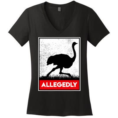 Allegedly Ostrich Co. Allegedly Ostrich Funny Flightless Bird Unisex Black Women's V-Neck T-Shirt