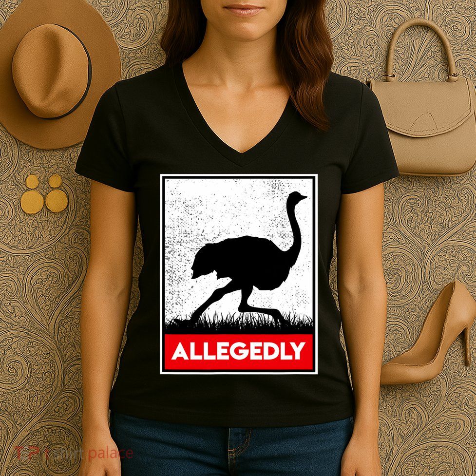 Allegedly Ostrich Co. Allegedly Ostrich Funny Flightless Bird Unisex Black Women's V-Neck T-Shirt