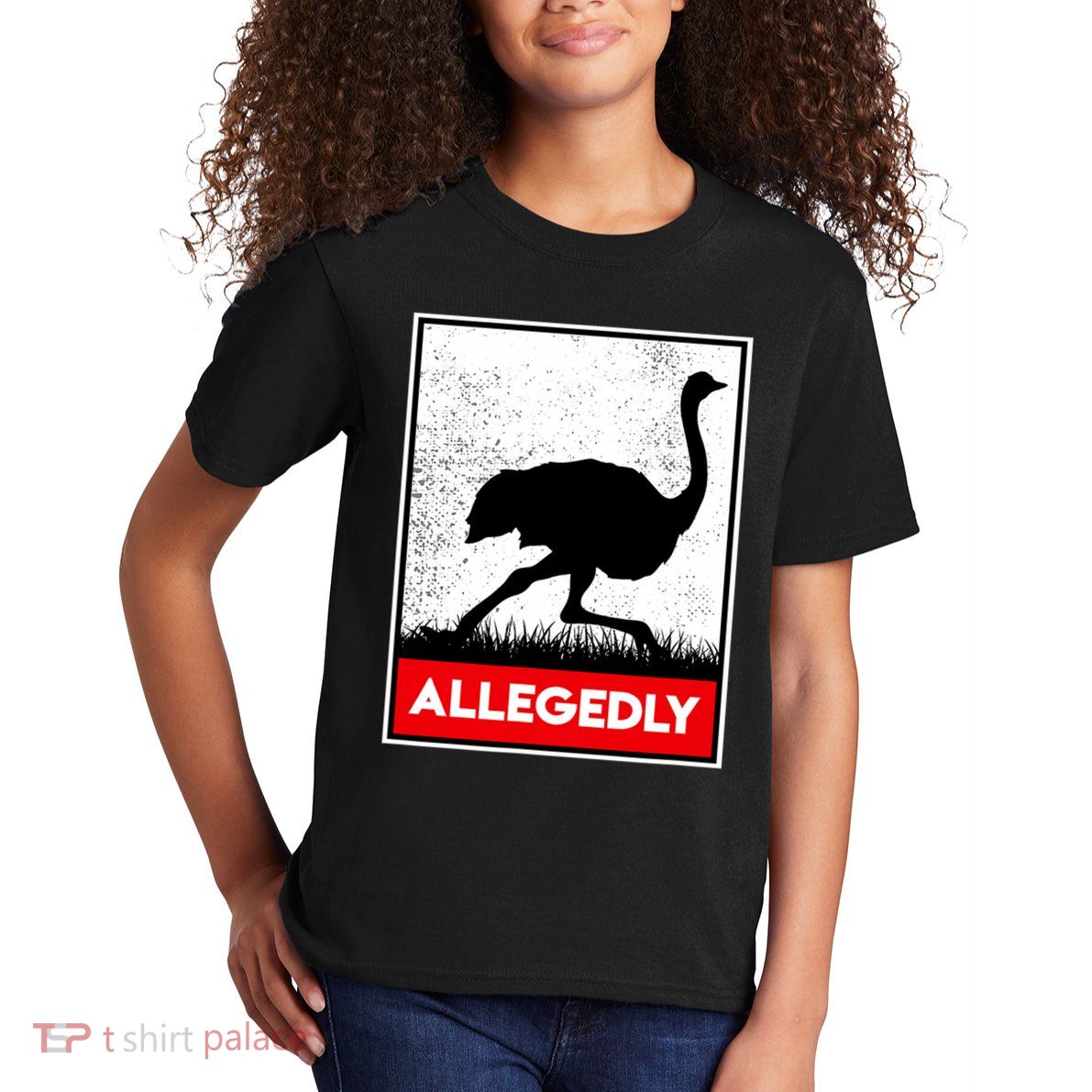 Allegedly Ostrich Co. Allegedly Ostrich Funny Flightless Bird Unisex Black Kids T-Shirt