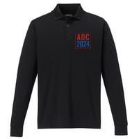 Alexandria Ocasio Cortez For President AOC 2024 Election Performance Long Sleeve Polo