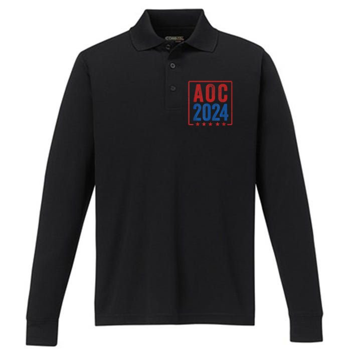 Alexandria Ocasio Cortez For President AOC 2024 Election Performance Long Sleeve Polo