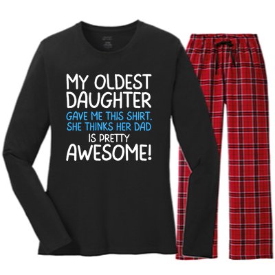 Awesome Oldest Daughter Shirts FatherS Day She Thinks Her Dad Is Pretty Awesome Women's Long Sleeve Flannel Pajama Set 