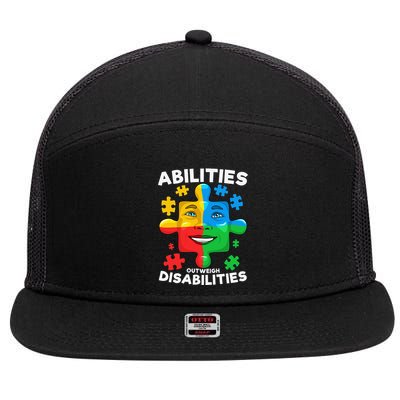 Abilities Outweigh Disabilities Autism Awareness Inspiring 7 Panel Mesh Trucker Snapback Hat