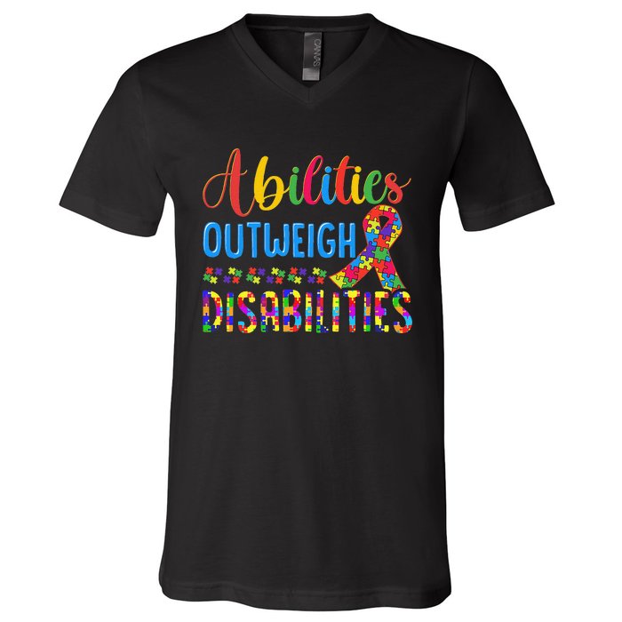 Abilities Outweigh Disabilities, Disability Awareness V-Neck T-Shirt