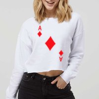 Ace Of Diamonds Playing Card Cropped Pullover Crew